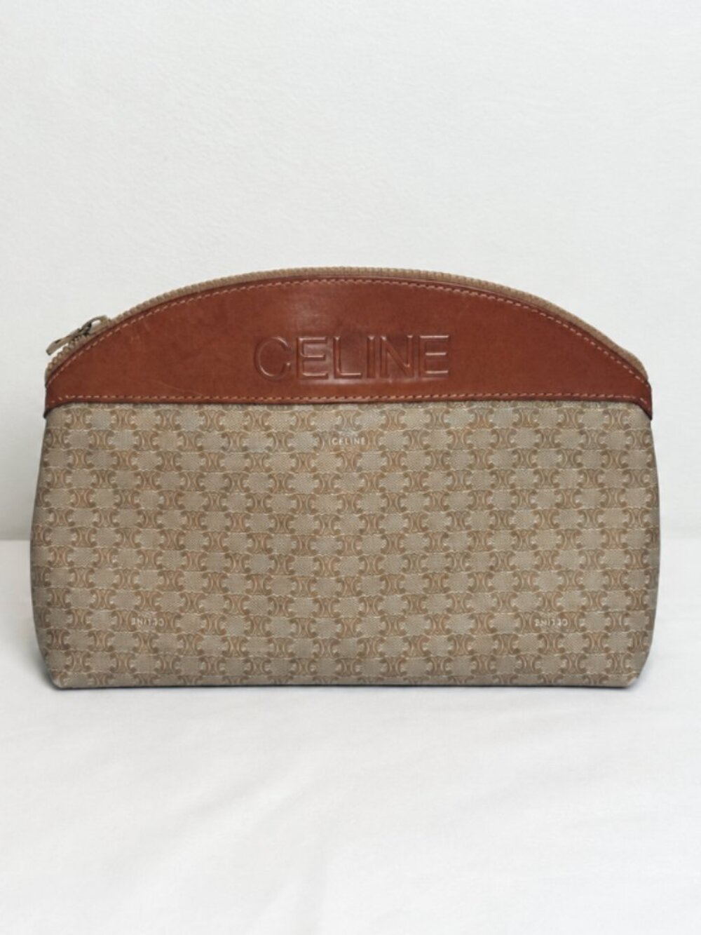 Vintage Celine Macadam Monogram Canvas Leather Clutch Pouch